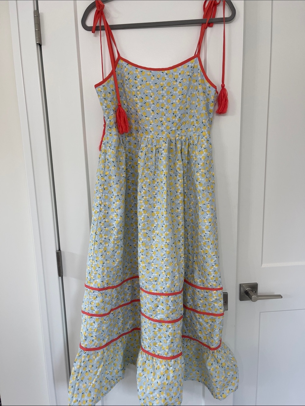 Just Me Yellow Floral Sundress with Coral Trim
